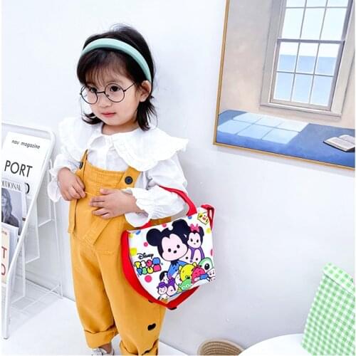 Disney Mickey Stitch Pooh Canvas Messenger Bag Shoulder Bag Cartoon Fashion Minnie Handbag Large Capacity Shopping + School Bag