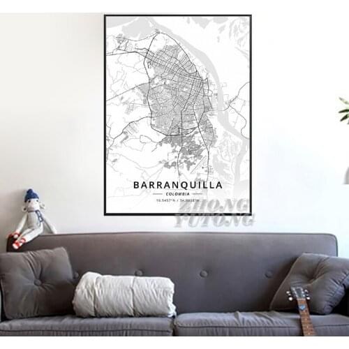 Barranquilla Bogota Cartagena Medellin Colombia Canvas Art Map Poster Canvas Painting For Living Room For Morden