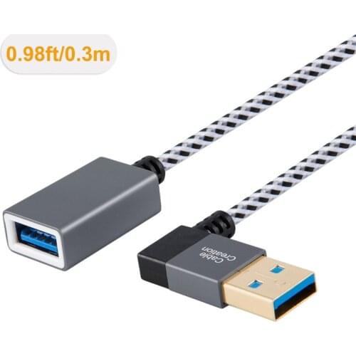 Short USB 3.0 Extension Cable, Right Angle USB 3.0 Male to Female Extender Cord, Compatible Flash Drives, Keyboard,Scanners,1Ft