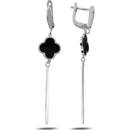 KUTAYDAN Dangle Enamel Clover Earrings 925 Sterling Silver
