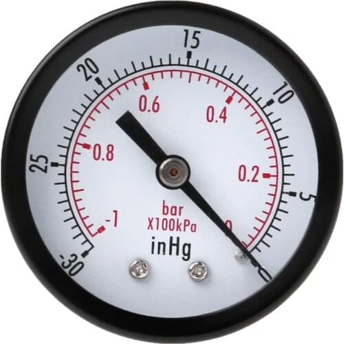 Mini Air Vacuum Pressure Gauge 50mm Pressure Meter -1bar -30inHg 1/4" Back Mount D0AC