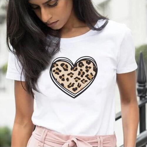 Fashion Cartoon Leopard Love Girl T Shirt Women Tops Summer Short Sleeve Casual Tee Shirt Femme Harajuku T-shirt Camiseta Mujer