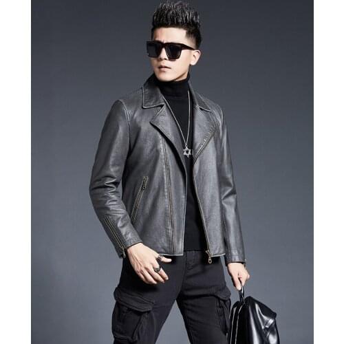 AYUNSUE Genuine Leather Jacket Men Cowhide Short 100% Real Cow Leather Coat Spring Autumn Vintage Motorcycle Jacket 2020 KD2229