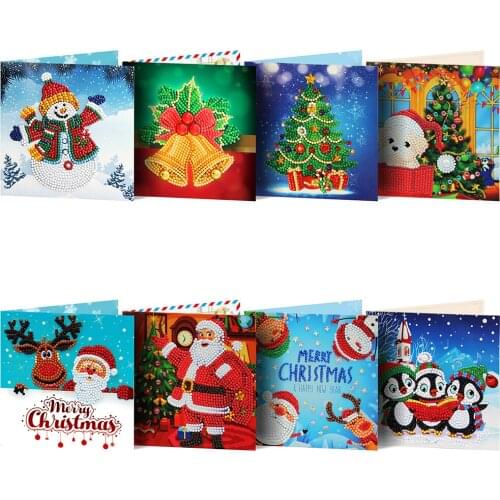 8pcs DIY Diamond Painting Greeting Card Special Shaped Diamond Mosaic Merry Christmas Embroidery Kit Santa Claus Xmas Postcards