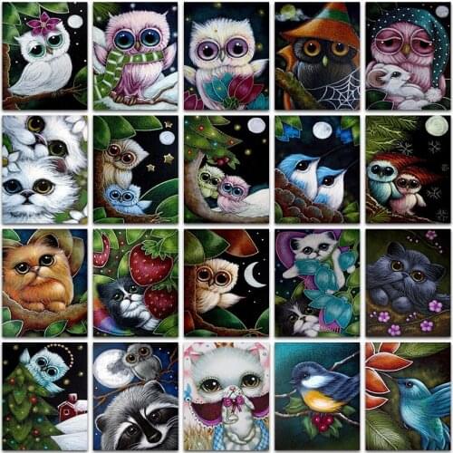 5D Diamond Painting Kit Paint Cartoon Animals Cat cute Bird OWL Full Square&Round embroidery mosaic Cross stitch landscape Sale