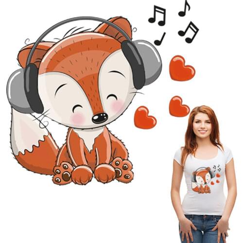Patches Love Music Fox Pattern Diy Accessory Iron On Clothes Heat Transfer Stickers Fashion Clothing Stickers Easy Print
