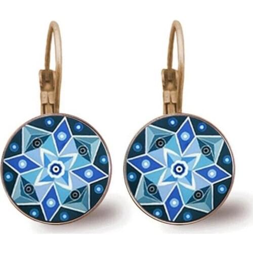 New Vintage Mandala Earrings Fashion Ladies Jewelry Henna Glass Cabochon Earrings Om Symbol Buddhism Zen Earrings Diy Gifts For