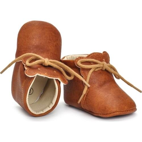 Emmababy Newborn Baby Girl Shoes Infant Toddler Kid PU Leather Lace-Up Soft Sole Ankle Prewalker Baby Casual Shoes First Walkers