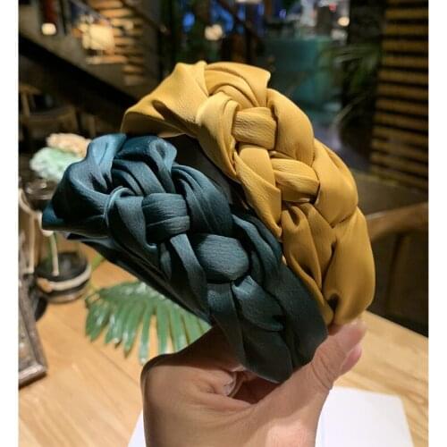Pure Color Braided Headband Broad-brimmed Fabric Simple Twist Braided Hair Headband Female Headband Headwear