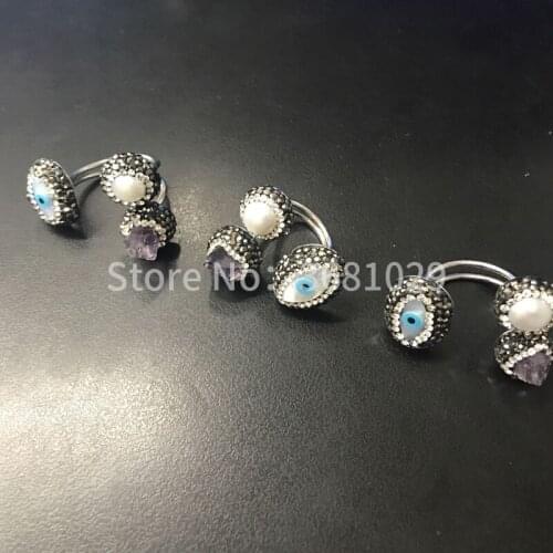 Hand inlaid natural pearl opening ring ring street personality cool middle finger ring