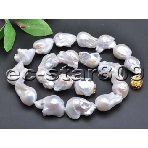 P5871 Huge 20" 30mm White Baroque Keshi Reborn Pearl Necklace Woman Fine Jewelry