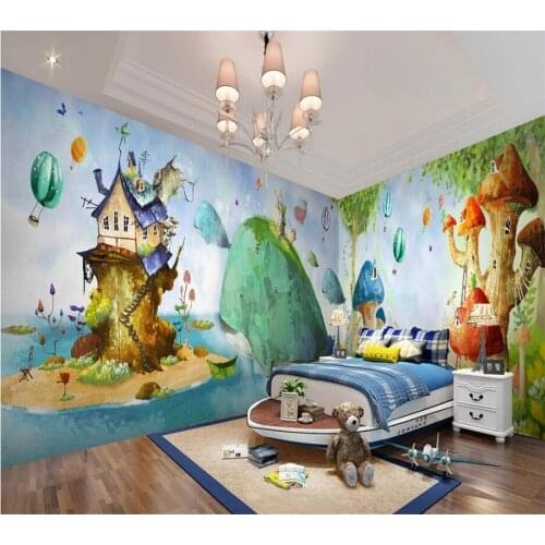 Custom wallpaper 3d фотообои hand painted fantasy forest sea whale house children whole house background wall paper papier peint