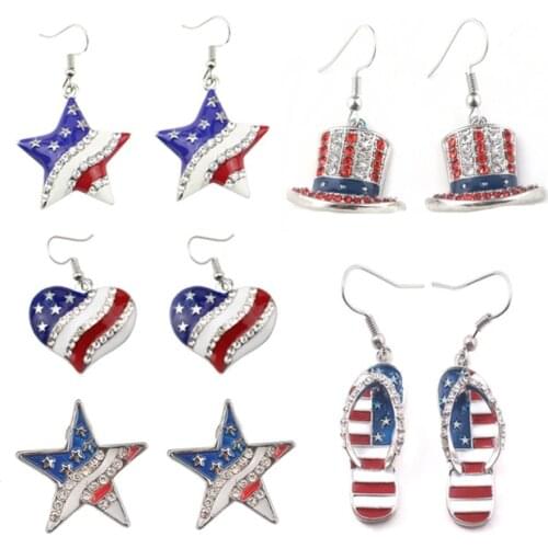American flag Hat Star Heart Slipper Earring Ear Stud Eardrop USA Jewelry Accessories