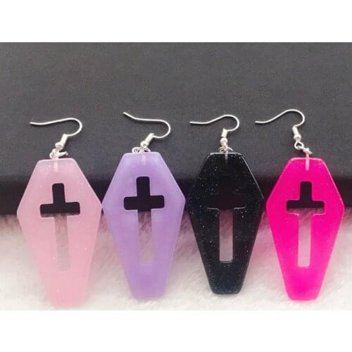 1pair Women Drop Earrings Big Size Cutout Coffin Planchette Flatback Resin Dangle Earrings Fashion Jewelry