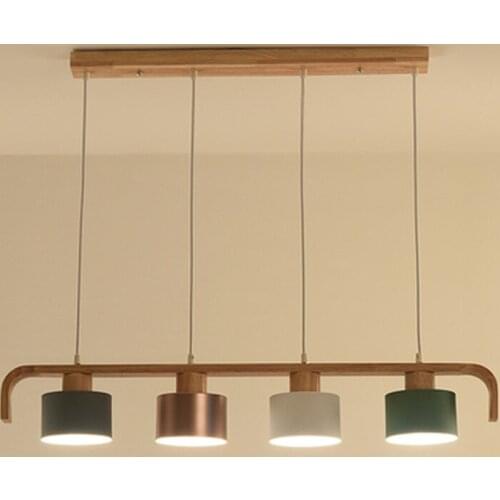 Modern LED Pendant Lights With Metal Lampshade For Dining Wooden Hanging Lamp Wood Kitchen Luminaire