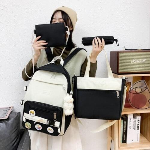 Student bag four-piece set 2021 new color matching canvas Mori shoulder bag female college style shoulder bag