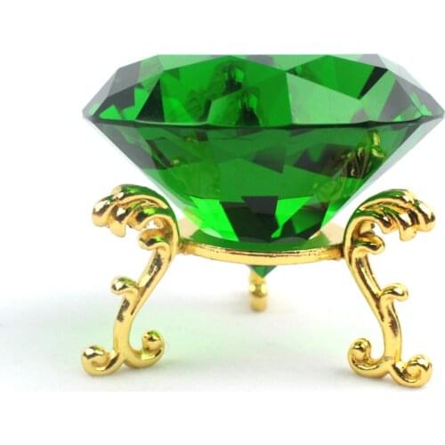 Vintage Style Emerald Green Color 6cm Diameter Crystal Glass Diamond with Stand Home Decor Stone Crafts