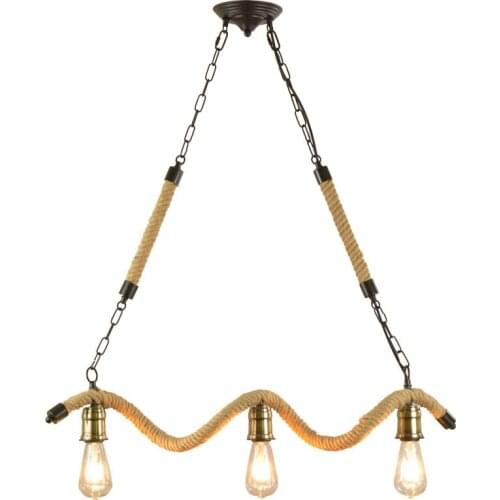 Vintage Loft 80cm Long Linear 3 Heads Rope Pendant Lighting Fixture E27 Edison Bulb Decor Suspended Lamps For Kitchen Sink