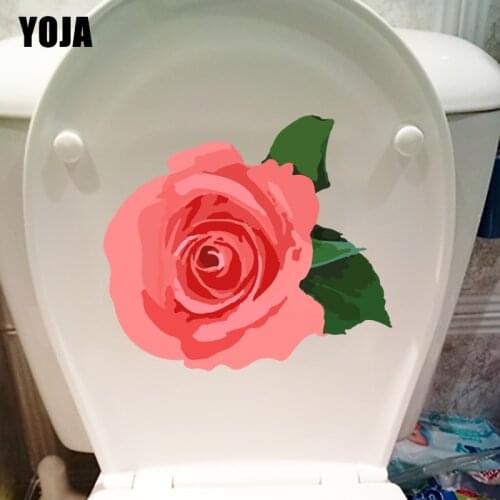 YOJA 21.7*23.4CM Cartoon Plant Pink Rose Fashion Bathroom Toilet Sticker Home Wall Decor Decal T1-0935