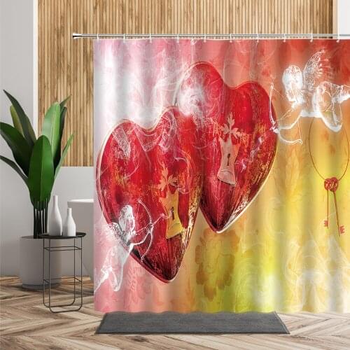 Shower Curtain With Love Heart Shaped Bathroom Decor Romantic Holiday Wall Covering Waterproof Cloth Creative Valentine Curtains