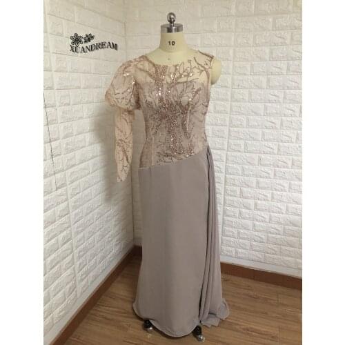 Real vestiti eleganti donna cerimonia sera one shoulder long sleeves women dinner party gown long evening dresses made in china