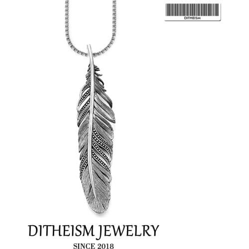 Link Chain Necklace Black Feather, 2018 New Fashion 925 Sterling Silver Jewelry European Punk Gift For Men Women Boy Girls