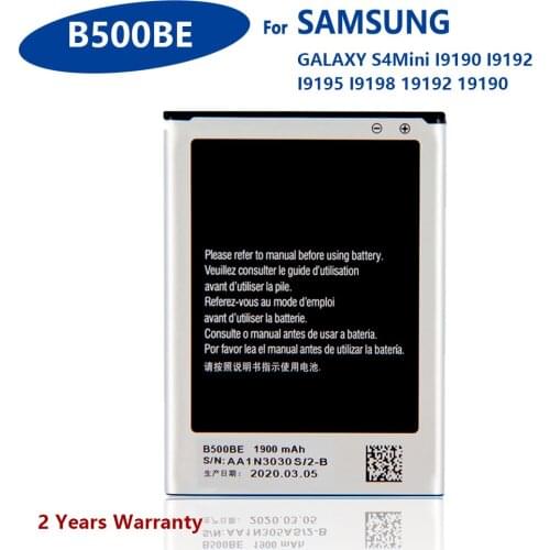 100% Genuine B500BE Battery For Samsung GALAXY S4 Mini I9190 I9192 I9195 I9198 S4Mini 3pins 1900mAh Phone In Stock New Batteries