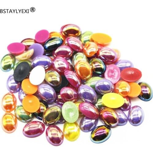 200pcs fashion 13*18mm mix color Oval Shape Pearl White AB plated resin ABS imitation pearl flatback beads DIY scrapbooking