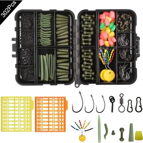 302Pcs/bag Carp Fishing Tackle Terminal carp rig kit with Rubber tail Matt Rolling swivel quick link for carp fishing set