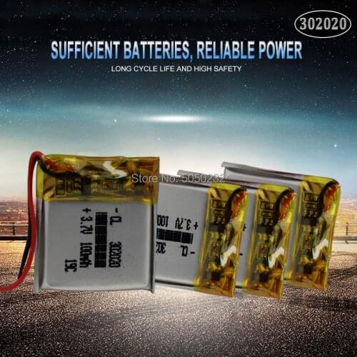 4pc 3.7V 100mAh 302020 Polymer Li-Po li ion Rechargeable Battery For toys speaker Tachograph MP3 MP4 GPS Bluetooth Lipo cell