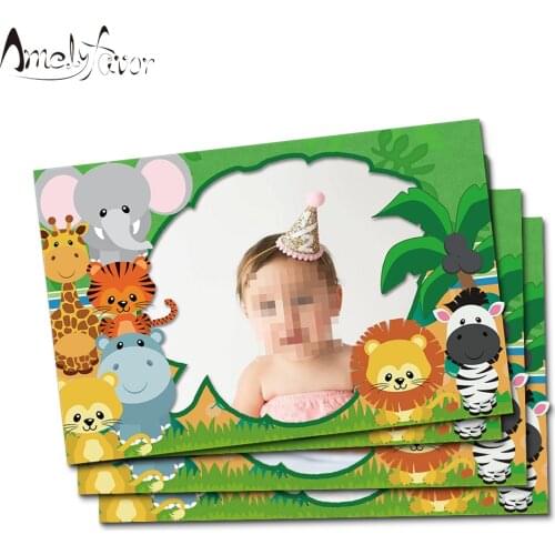 Safari Animals Party Wall Decorations Paper Photo Frame Safari Animal Baby Kids Event Birthday House Moving Party Supplies 5PCS