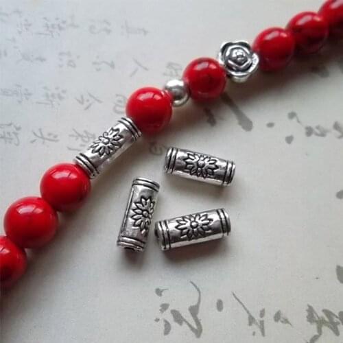 50pcs/lot Classic Short Tube Flower Loose Beads 10mm Handmade Jewelry Metal Spacer Beads DIY Jewelry Components Fit Bracelets