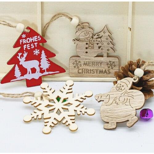 6PCS Christmas Wooden Snowflakes Christmas Tree Hanging Ornaments Wood Chip DIY Decorations Gift Wooden Xmas2021 Near Year 2022