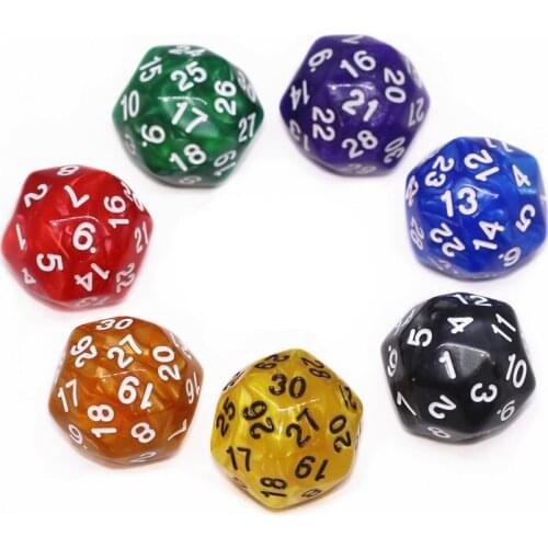 7Pcs 30 Sides Dice With Pearlized Effect D30 Marble Dice Set for Board Game Dice