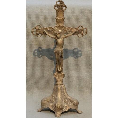 Free Shipping 9" Chinese Bronze Silver Christian Jesus God Man Crucifixion rood crucifix Cross S0705
