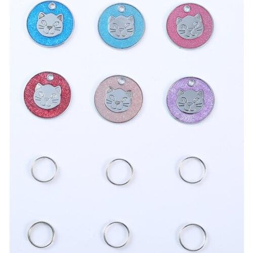 Dog Tags Engraved Cat Puppy Pet ID Name Dog Collar Tag Pendant Pet Accessories Cat Face Glitter