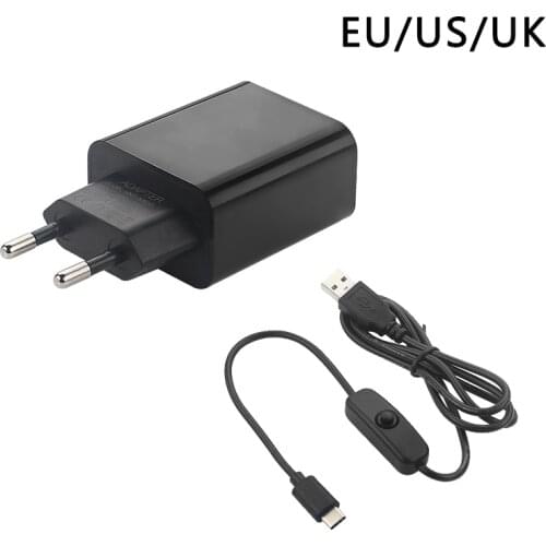 Raspberry Pi 4 Power Supply 5V 3A DC Power Adapter EU US UK1M USB Type C USB Cable with ON/OFF Switch for Raspberry Pi 4 Model B