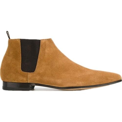 Chelsea Boots Man Shoes Genuine Leather Pointed Toe Ankle Boots London Suede Leather Dealer Boots Close-fitting Ankle-high Boots