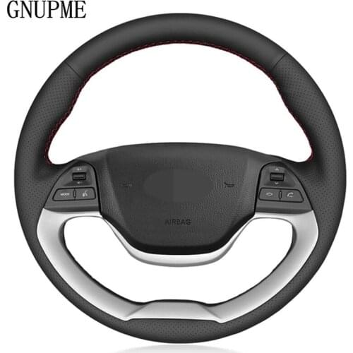 DIY Hand-stitched Black Artificial Leather Car Steering Wheel Cover for Kia Picanto 2012-2015 Morning 2011-2016