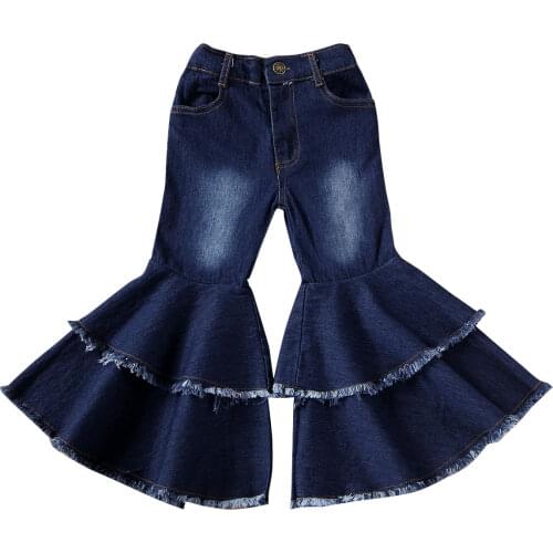 2-7 Y Toddler Kid Baby Girl Bell-Bottoms Pant Denim High Waist Wide Leg Jeans Trousers Pants