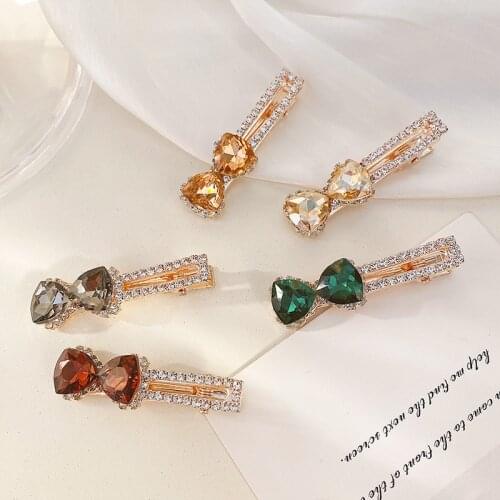 Elegant Crystal Rhinestone Hairpin Sweet Bow Duckbill Clip Korean Female Fashion Hairpin Jewelry