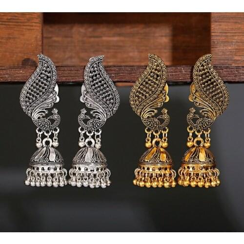 Ethnic Womens Peacock Bollywood Indian Jewelry Kolczyki Gypsy Vintage Tribe Gold Alloy Jhumka Earrings Brincos
