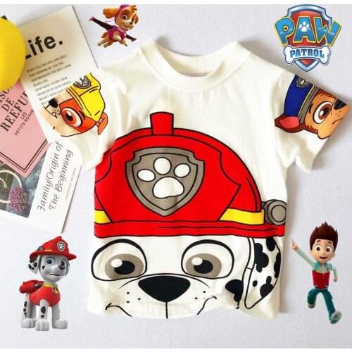 Paw Patrol Summer Boy T-shirt Childrens Clothing Cotton Round Neck Short-sleeved Top Chase Marshall T-shirts Anime Figures Gift