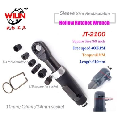 3/8 1/4 Inch Pass-thru Drive Air Ratchet Wrench Compact Ratcheting Wrench Spanner Thru-Hole Pneumatic Ratchet Socket Set Sleeve