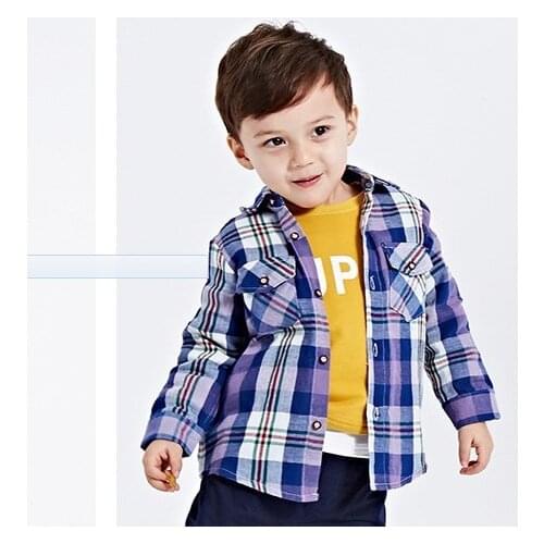 Boy girl cotton shirt spring autumn baby lattice tops Childrens clothing Long sleeve tees kids clothes Square fashion Blouse