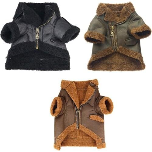 Pet Dog Leather Zipper Jacket Coat Pet Winter Velvet Clothes Fashion Cool Jacket Clothing For Small Dogs Teddy French Bulldog