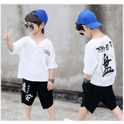 Summer T-shirt+Shorts 2PCS Kids Boys Suit For 4 6 8 10 12 14 Yrs Teen Boys Clothing Set Fashion China Classical Boys Clothes
