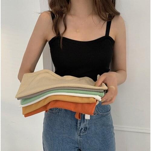 Summer Korean Style Fashion Sexy Cute Candy Color Streetwear Tank Top Slim Thin Short Style Knitted Camisole Vest