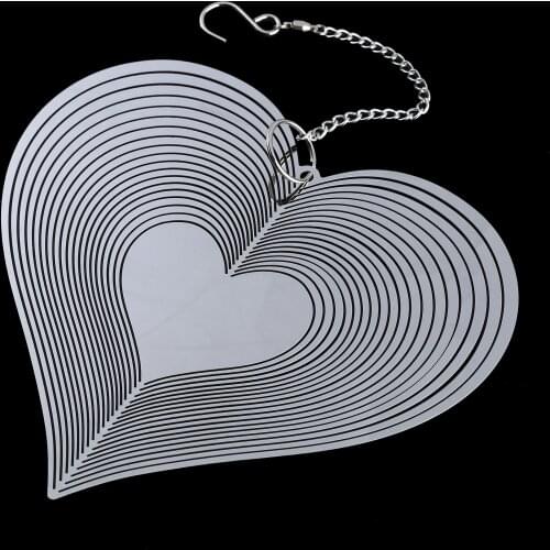 Love Mirror Metal Rotating Wind Chime Hanging Decorations Heart Wind Spinner Catcher Home Decor Pendant Silver