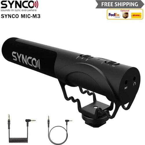 SYNCO Mic-M3 Camera Shotgun Microphone Super-Cardioid Condenser Video 3.5mm TRRS TRS Cables for Smartphone DSLR Camera Recording